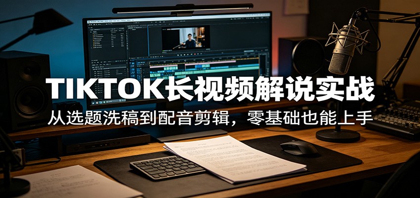 TIKTOK长视频解说实战：从选题洗稿到配音剪辑，零基础也能上手-淘金社:轻创终点站