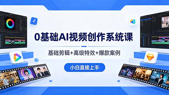 0基础AI视频创作系统课，基础剪辑+高级特效+爆款案例，小白直接上手-淘金社:轻创终点站