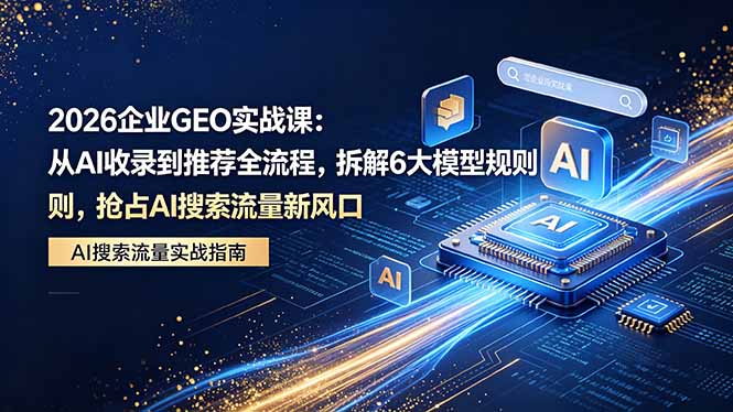 2026 企业GEO实战课：从AI收录到推荐全流程，拆解6大模型规则，抢占 AI 搜索流量新风口-淘金社:轻创终点站