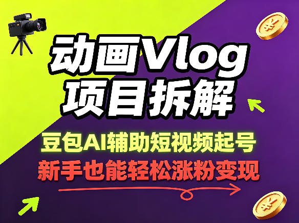 动画Vlog项目拆解，豆包AI辅助短视频起号，新手也能轻松涨粉，43条作品涨粉8.3W-淘金社:轻创终点站