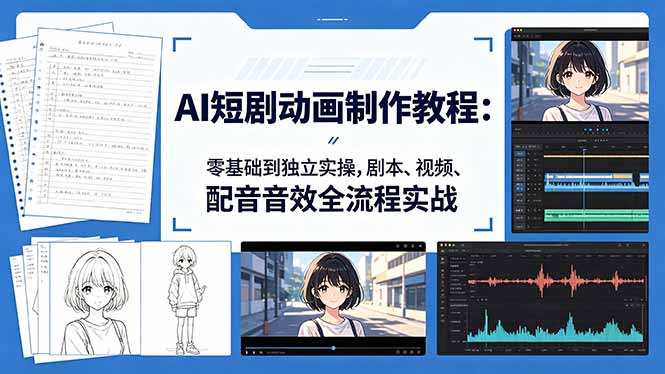 AI短剧动画制作教程：零基础到独立实操，剧本、视频、配音音效全流程实战-淘金社:轻创终点站