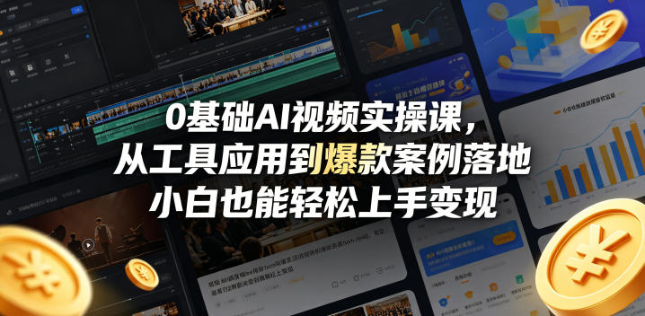 0基础AI视频实操课，从工具应用到爆款案例落地，小白也能轻松上手变现-淘金社:轻创终点站