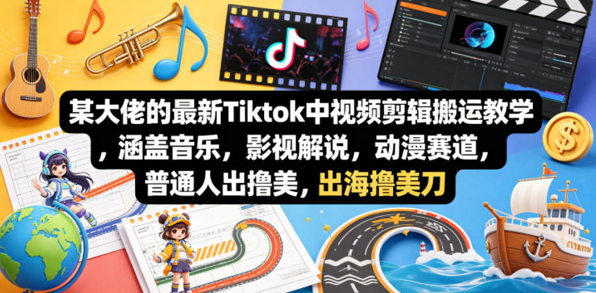 某大佬的最新Tiktok中视频剪辑搬运教学，涵盖音乐，影视解说，动漫赛道，普通人出海撸美刀-淘金社:轻创终点站