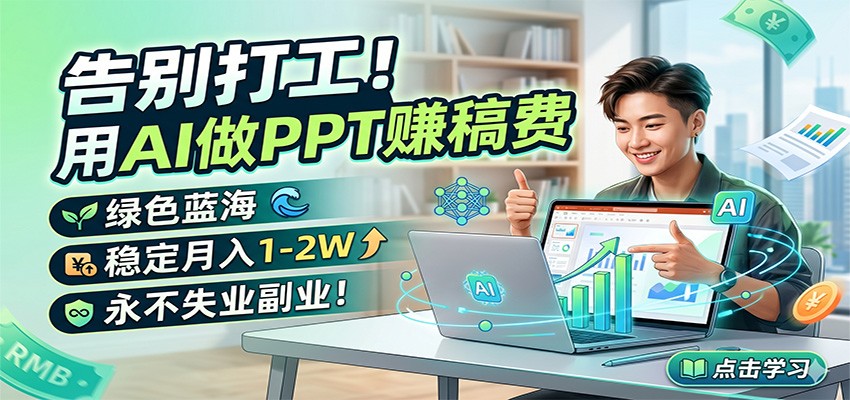 告别打工！用AI做PPT赚稿费，绿色蓝海，稳定月入1-2W，永不失业副业！-淘金社:轻创终点站