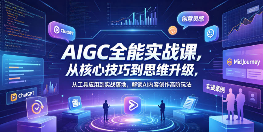 AIGC全能实战课，从核心技巧到思维升级，从工具应用到实战落地，解锁AI内容创作高阶玩法-淘金社:轻创终点站