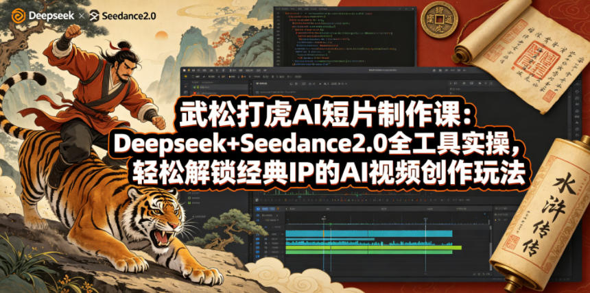 武松打虎AI短片制作课：Deepseek+Seedance2.0全工具实操，轻松解锁经典IP的AI视频创作玩法-淘金社:轻创终点站