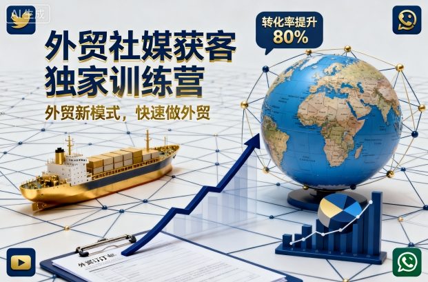 外贸社媒获客独家训练营，外贸新模式，快速做外贸(更新26年4月)-淘金社:轻创终点站