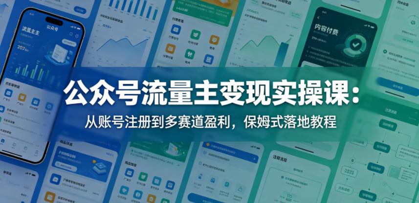 公众号流量主变现实操课：从账号注册到多赛道盈利，保姆式落地教程-淘金社:轻创终点站