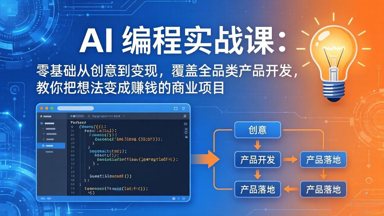 AI编程实战课-第三期-5月9更新：零基础从创意到变现，覆盖全品类产品开发，把想法变成赚钱项目-淘金社:轻创终点站
