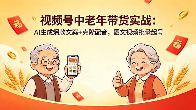 视频号中老年带货实战：AI生成爆款文案+克隆配音，图文视频批量起号-淘金社:轻创终点站