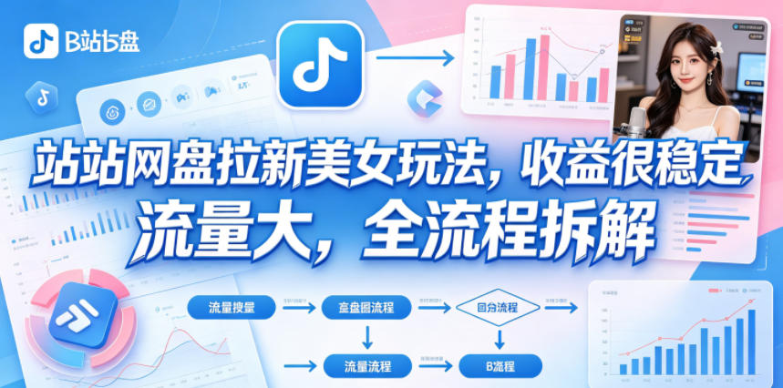 B站网盘拉新美女玩法，收益很稳定，流量大，全流程拆解-淘金社:轻创终点站