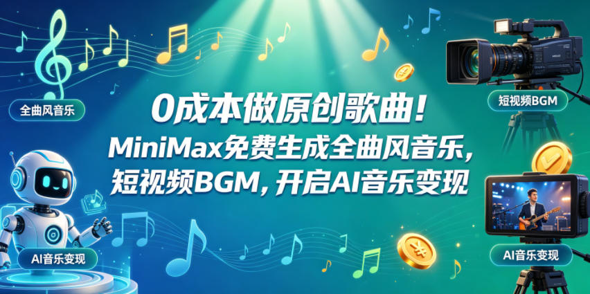 0成本做原创歌曲！MiniMax免费生成全曲风音乐，短视频BGM，开启AI音乐变现-淘金社:轻创终点站