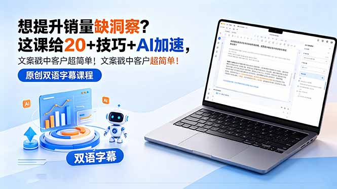 想提升销量缺洞察？这课给 20 + 技巧 + AI 加速，文案戳中客户超简单！【原创双语字幕】-淘金社:轻创终点站