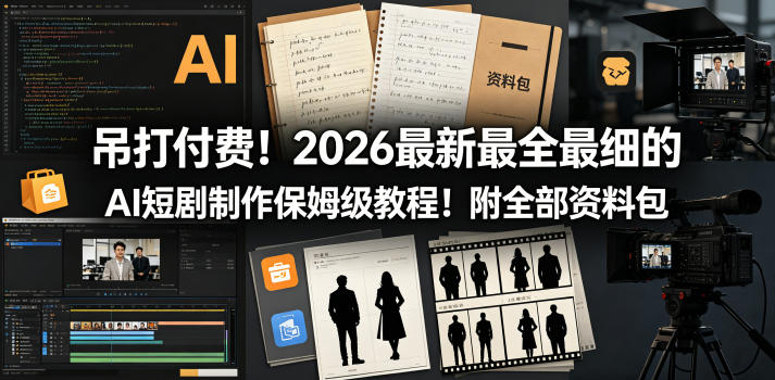 吊打付费！2026最新最全最细的AI短剧制作保姆级教程！附全部资料包-淘金社:轻创终点站