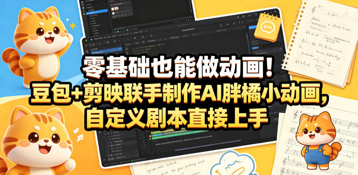 零基础也能做动画！豆包+剪映联手制作AI胖橘小动画，自定义剧本直接上手-淘金社:轻创终点站