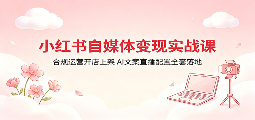 小红书自媒体变现实战课：合规运营开店上架，AI文案直播配置全套落地-淘金社:轻创终点站