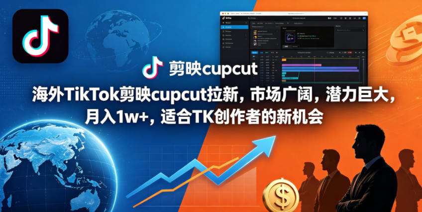 海外TikTok剪映cupcut拉新，市场广阔，潜力巨大，月入1w+，适合TK创作者的新机会-淘金社:轻创终点站
