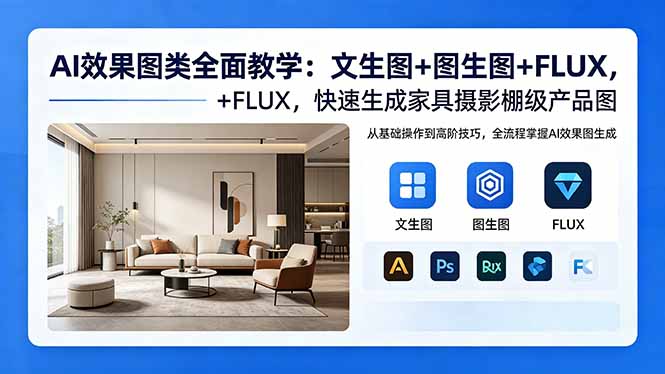 AI效果图类全面教学：文生图+图生图+FLUX，快速生成家具摄影棚级产品图-淘金社:轻创终点站