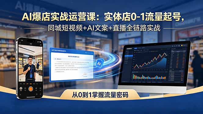 AI爆店实战运营课：实体店0-1流量起号，同城短视频+AI文案+直播全链路实战-淘金社:轻创终点站