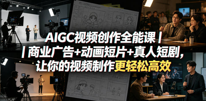 AIGC视频创作全能课|商业广告+动画短片+真人短剧,让你的视频制作更轻松高效-淘金社:轻创终点站