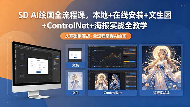 SD AI绘画全流程课，本地+在线安装+文生图+ControlNet+海报实战全教学-淘金社:轻创终点站