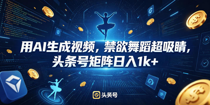 用AI生成视频，禁欲舞蹈超吸睛，头条号矩阵日入1k+-淘金社:轻创终点站