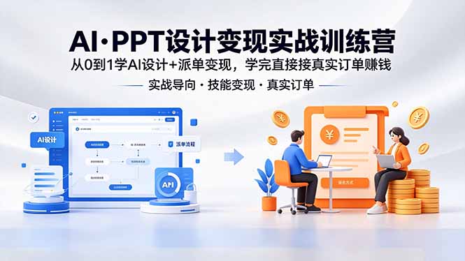 AI·PPT设计变现实战训练营，从0到1学AI设计+派单变现，学完直接接真实订单赚钱-淘金社:轻创终点站