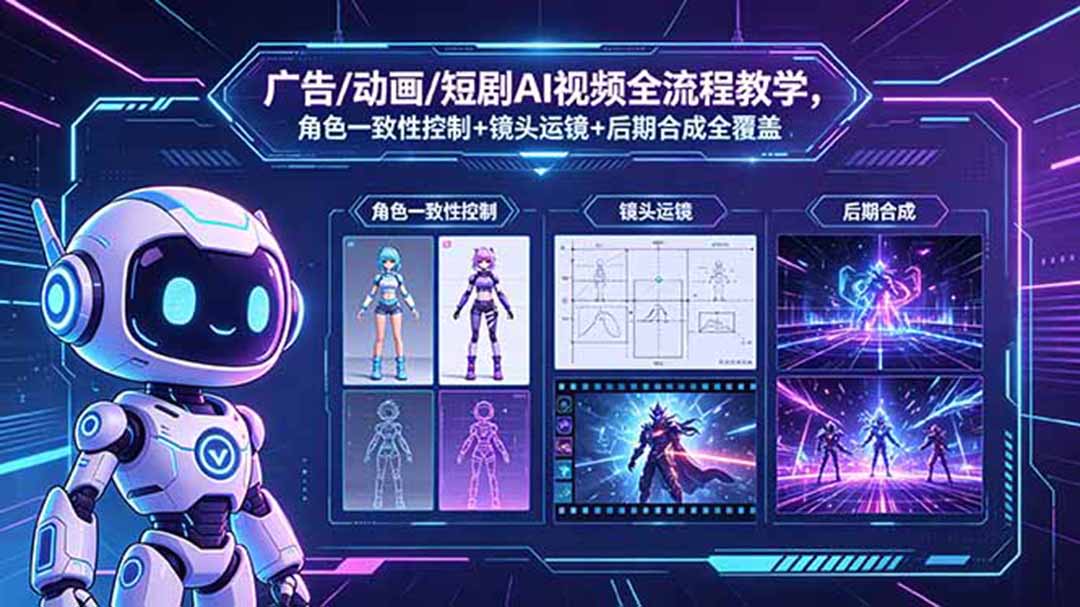 广告/动画/短剧AI视频全流程教学，角色一致性控制+镜头运镜+后期合成全覆盖-淘金社:轻创终点站