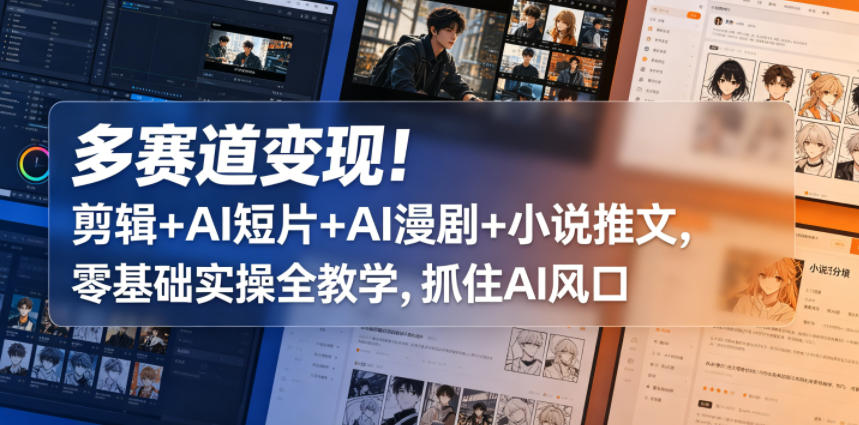 多赛道变现!剪辑+AI短片+AI漫剧+小说推文,零基础实操全教学,抓住AI风口-淘金社:轻创终点站