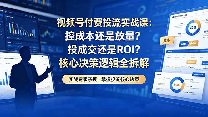 视频号付费投流实战课-5月：控成本还是放量？投成交还是ROI？核心决策逻辑全拆解-淘金社:轻创终点站
