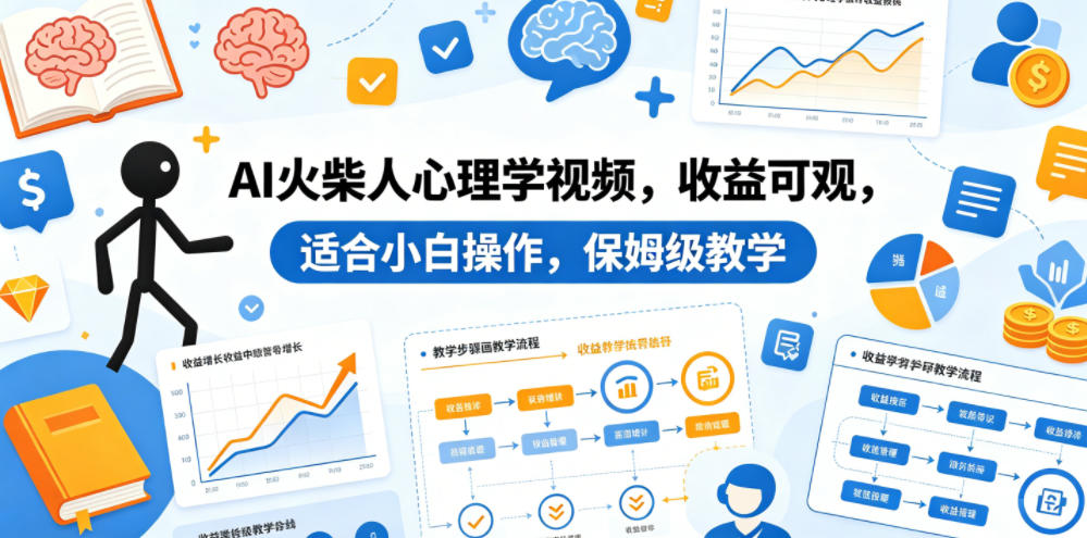 AI火柴人心理学视频,收益可观,适合小白操作,保姆级教学-淘金社:轻创终点站