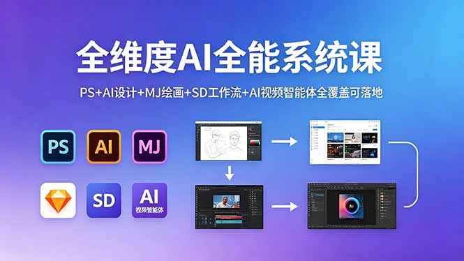 全维度AI全能系统课，PS+AI设计+MJ绘画+SD工作流+AI视频智能体全覆盖可落地-淘金社:轻创终点站