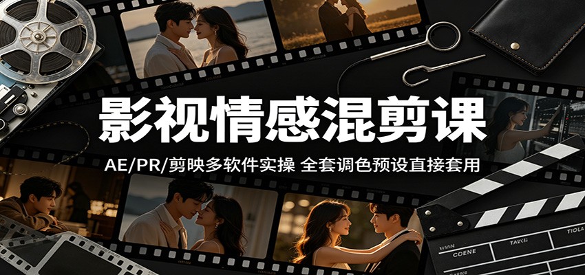 影视情感混剪课:AE/PR/剪映多软件实操,全套调色预设直接套用-淘金社:轻创终点站