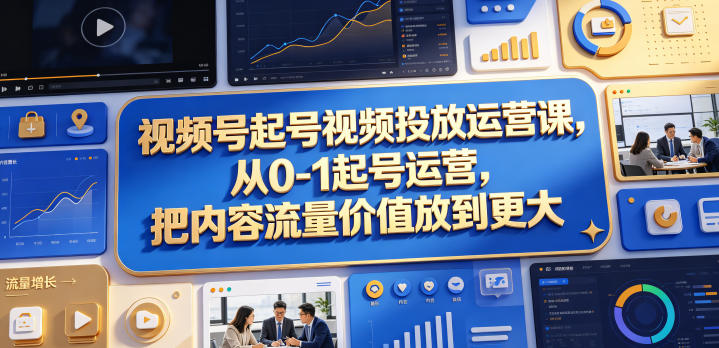 视频号起号视频投放运营课，从0-1起号运营，把内容流量价值放到更大-淘金社:轻创终点站