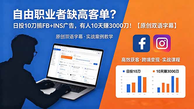 自由职业者缺高客单?日投 10 刀搞 FB+INS 广告,有人 10 天赚 3000 刀!【原创双语字幕】-淘金社:轻创终点站