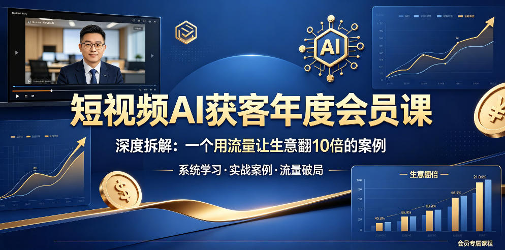 短视频AI获客年度会员课,深度拆解,一个用流量让生意翻10倍的案例-淘金社:轻创终点站