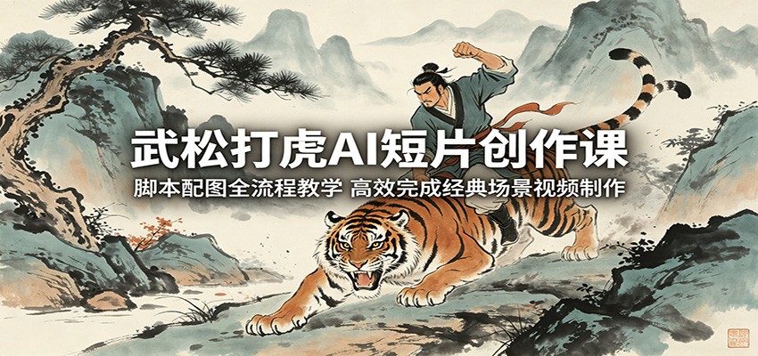 武松打虎AI短片创作课：脚本配图全流程教学，高效完成经典场景视频制作-淘金社:轻创终点站