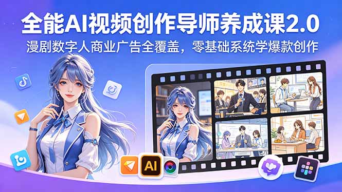 全能AI视频创作导师养成课2.0,漫剧数字人商业广告全覆盖,零基础系统学爆款创作-淘金社:轻创终点站