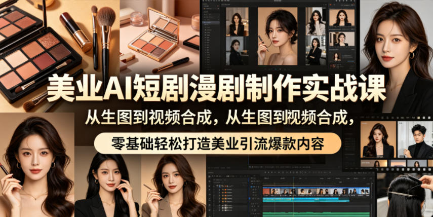 美业AI短剧漫剧制作实战课,从生图到视频合成,零基础轻松打造美业引流爆款内容-淘金社:轻创终点站