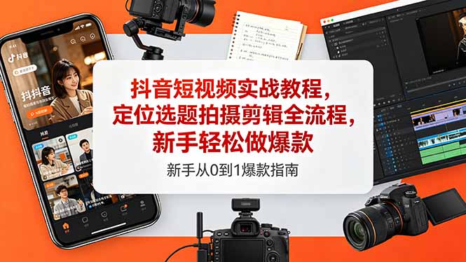 抖音短视频实战教程,定位选题拍摄剪辑全流程,新手轻松做爆款-淘金社:轻创终点站