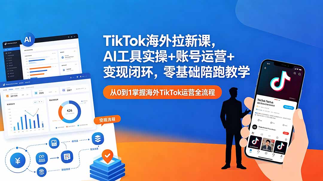TikTok海外拉新课,AI工具实操+账号运营+变现闭环,零基础陪跑教学-淘金社:轻创终点站