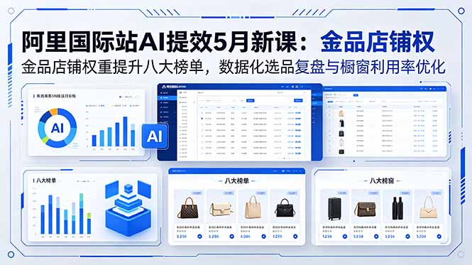 阿里国际站AI提效5月新课:金品店铺权重提升八大榜单,数据化选品复盘与橱窗利用率优化-淘金社:轻创终点站