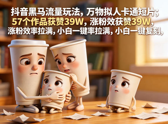 抖音黑马流量玩法,万物拟人卡通短片,57个作品获赞39W,涨粉效率拉满,小白一键复刻,保姆级拆解-淘金社:轻创终点站