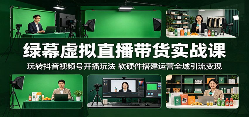 绿幕虚拟直播带货实战课：玩转抖音视频号开播玩法，软硬件搭建运营全域引流变现-淘金社:轻创终点站