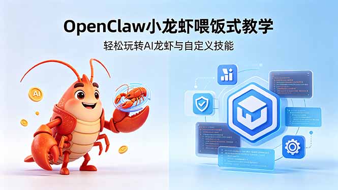 不用懂技术！OpenClaw小龙虾喂饭式教学，轻松玩转AI龙虾与自定义技能 (5月22更新-淘金社:轻创终点站