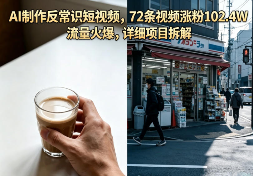 AI制作反常识短视频，72条视频涨粉102.4W，流量火爆，详细项目拆解-淘金社:轻创终点站
