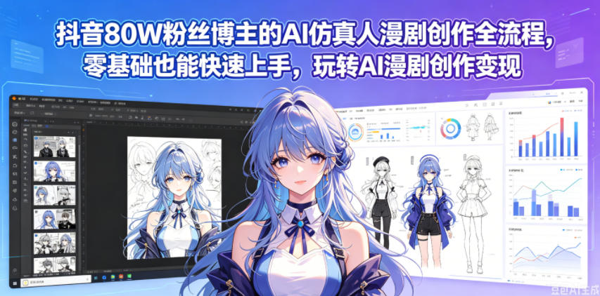 抖音80W粉丝博主的AI仿真人漫剧创作全流程,零基础也能快速上手,玩转AI漫剧创作变现-淘金社:轻创终点站