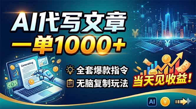 AI代写文章,一单1000+,全套爆款指令+无脑复制玩法,当天见收益!-淘金社:轻创终点站