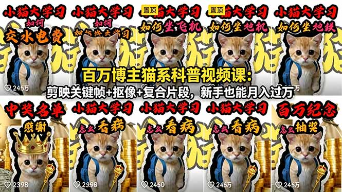 百万博主猫系科普视频课：剪映关键帧+抠像+复合片段，新手也能月入过万-淘金社:轻创终点站