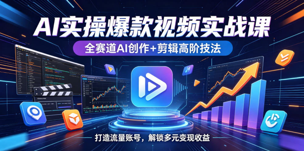 AI实操爆款视频实战课,全赛道AI创作+剪辑高阶技法,打造流量账号,解锁多元变现收益-淘金社:轻创终点站